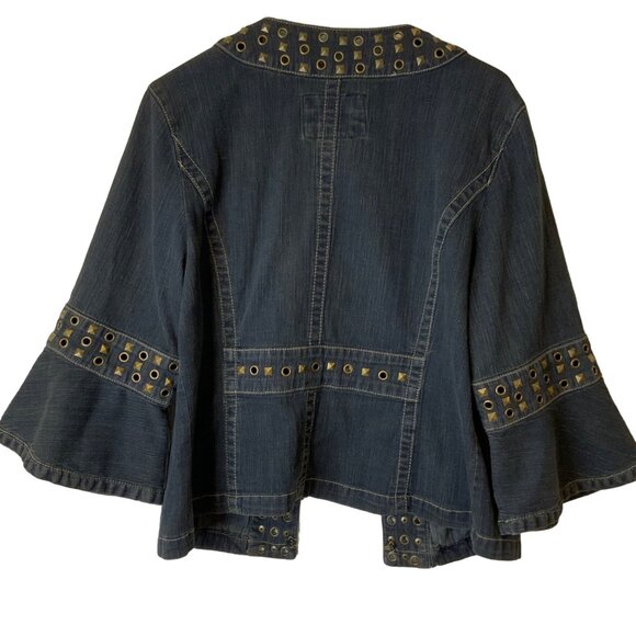 LaL live a little large (12)womens studded jean jacket, 3/4 bell ruffle sleeve h - Picture 4 of 7